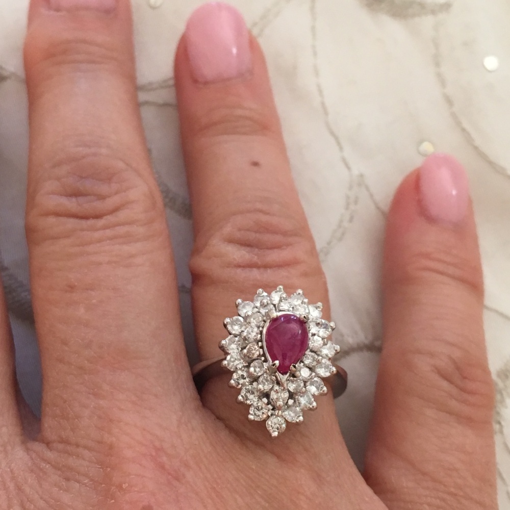 Solid 14k White Gold Genuine Ruby & Diamond Ring - image 3